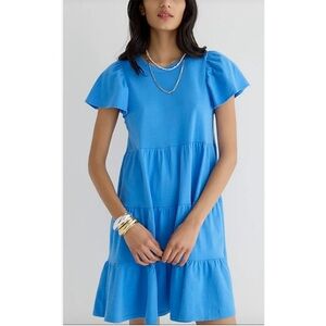 J. Crew Knit Broken-in Jersey Tiered Mini Dress Sailor Blue Size Medium